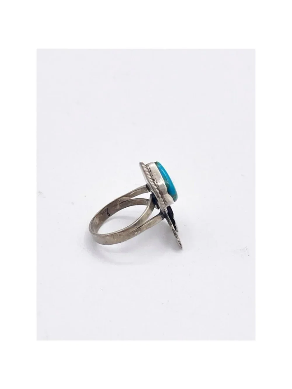 Vintage Mexican Plata 925 Sterling Silver Turquoise Leaf Statement Ring Size 7